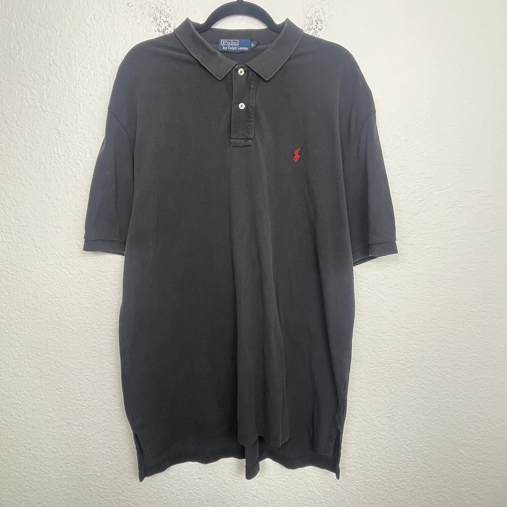 Polo Ralph Lauren Polo Shirt Mens‎ 2XL Black Cotton Pony Logo Side Slit Golf